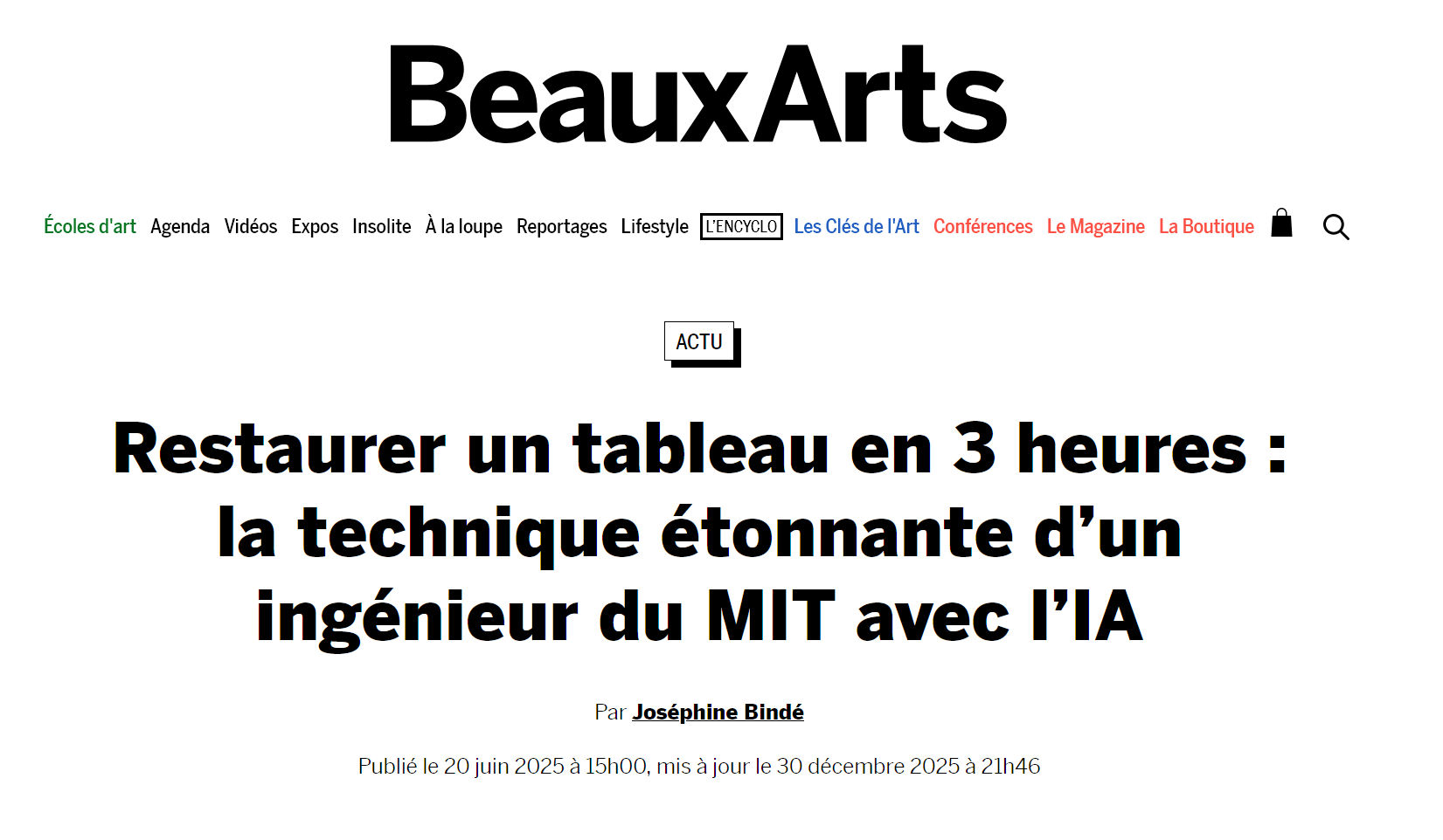 Beaux Arts Magazine feature on MIT engineer's art restoration technique