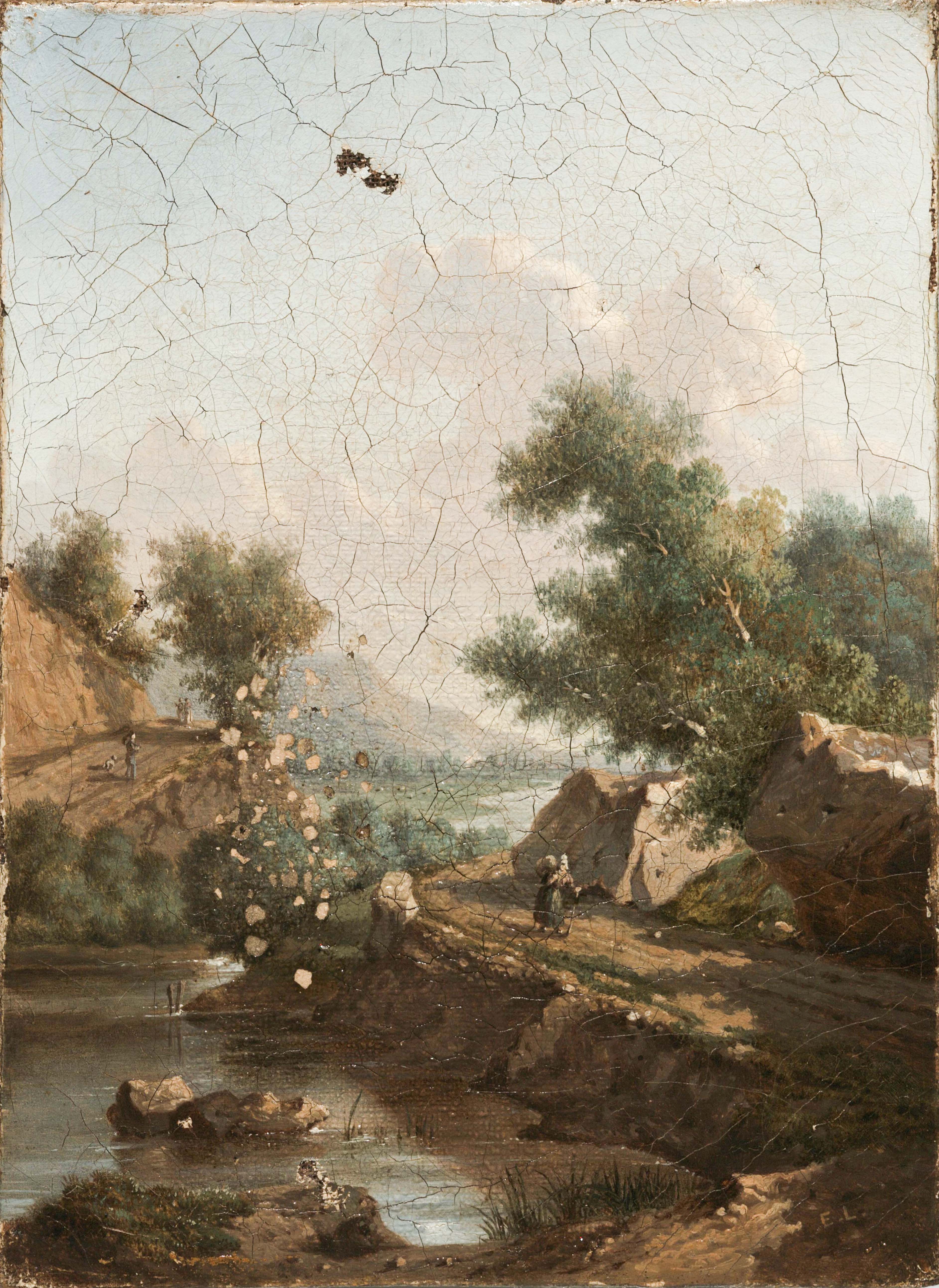 Original damaged condition of 19th century oil painting